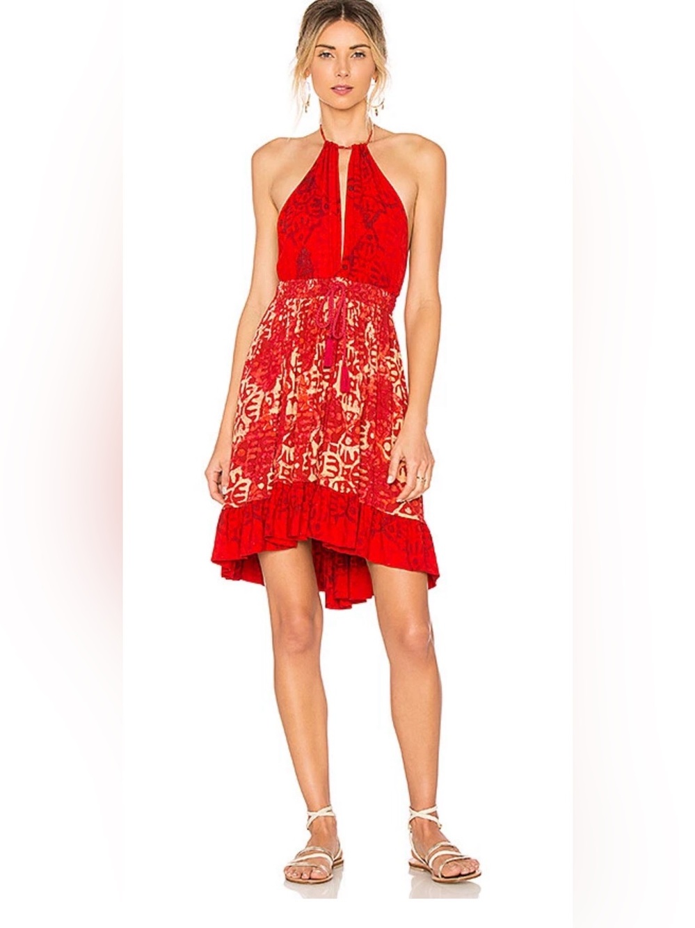Free People Red Printed Backless Halter Mini Dress - Picture 3 of 7